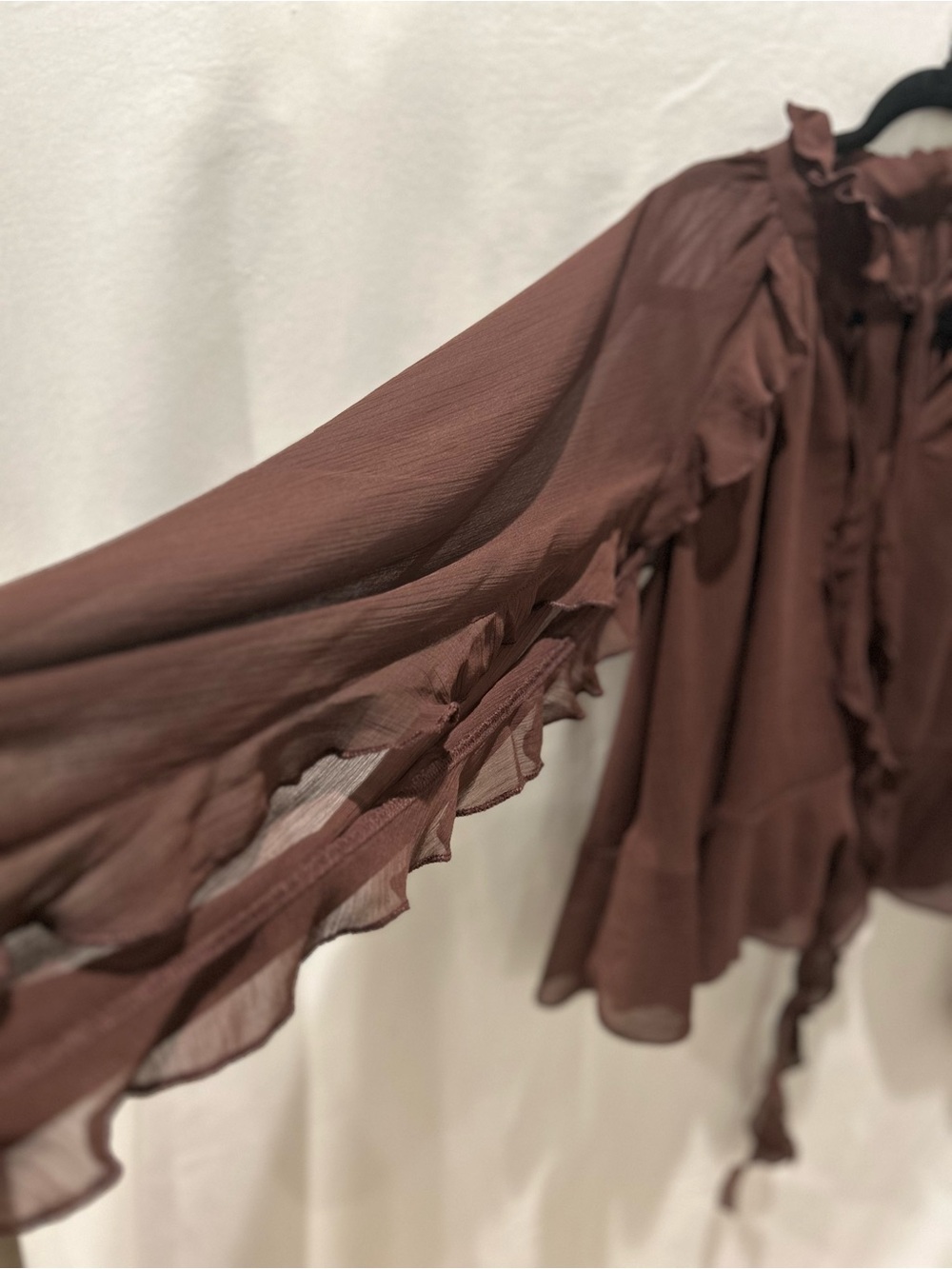 Commense Brown Tiered Ruffle Chiffon Mini Dress with Liner and Overlay Cape - Picture 5 of 12